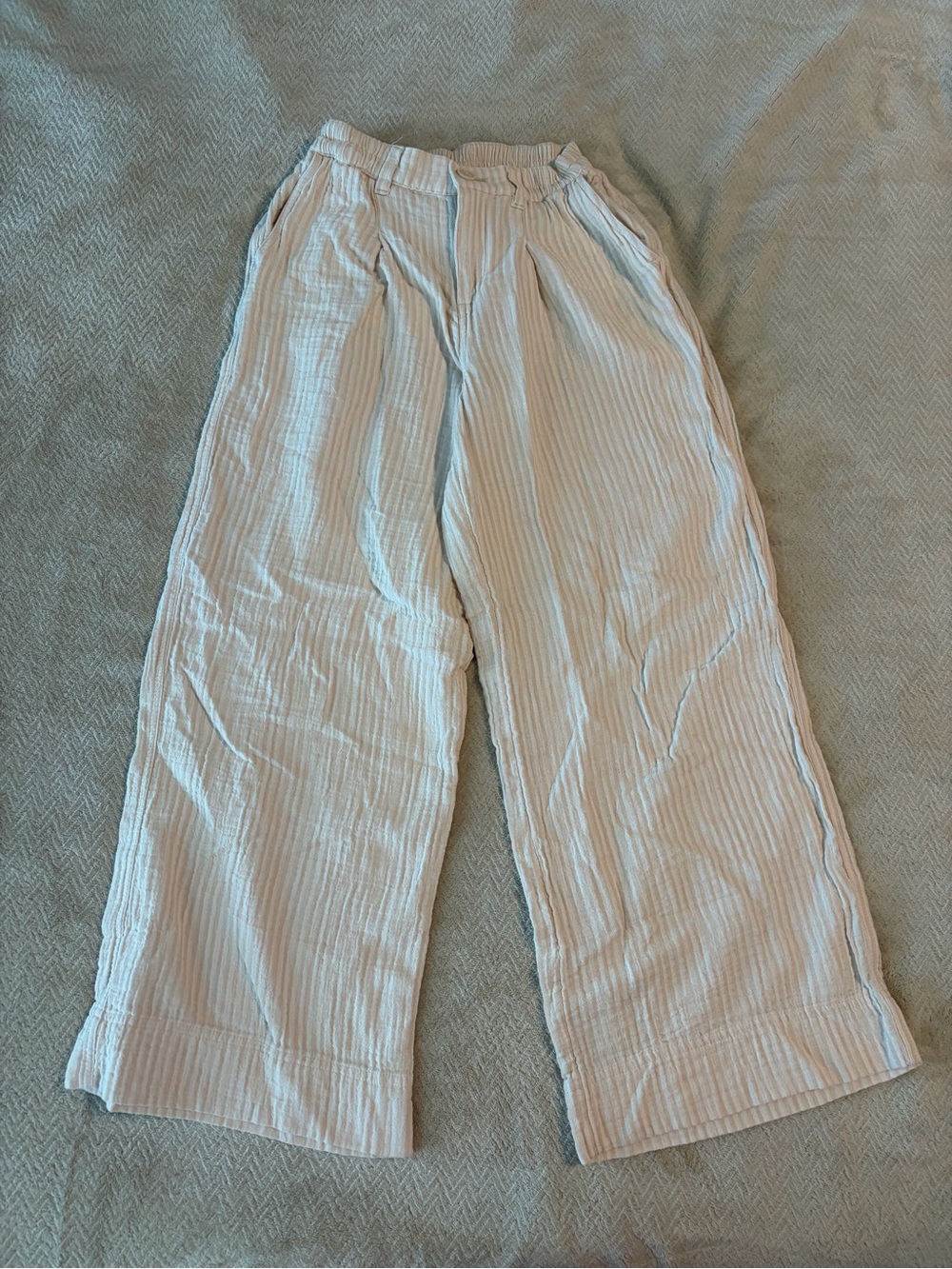 Lightweight Wide-Leg Striped Lounge Pants - Cream & Light Blue
